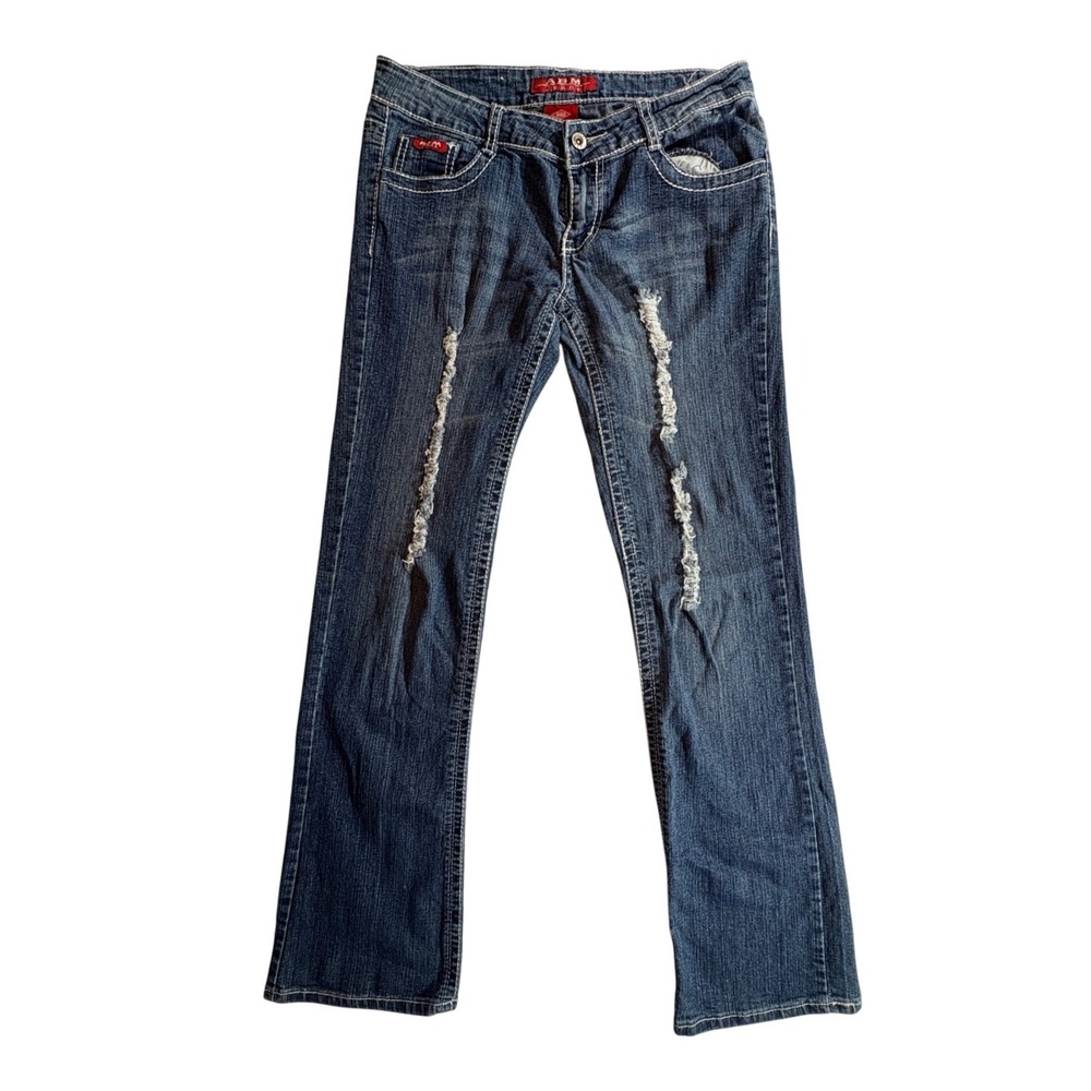 ABM Jeans Bootcut Denim Womens Size 5 Distressed Y2K Contrast Stitch Blue